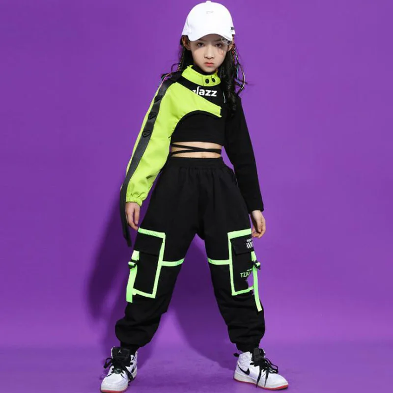 Kids Ballroom Hip Hop Clothing Outfits Crop Top Sweatshirt Streetwear Tactical Cargo Pants For Girls Jazz Dance Costume Clothes for girl dance costume,children costumes