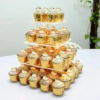 

Pastry Stand Acrylic Square Round Cupcake Display Stand with LED String Lights Dessert Tree Tower for Birthday Wedding Party