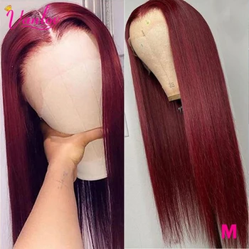 

13X4 Brazilian Straight Colored Human Hair Wigs 99j Burgundy Red Hair Lace Front Human Hair Wigs 150% Remy Lace Frontal Wigs