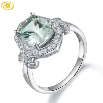 

Hutang 1.45ct Green Amethyst 925 Silver Ring for Women Genuine Gemstone Sterling Silver Engagement Ring Fine Elegant Jewelry