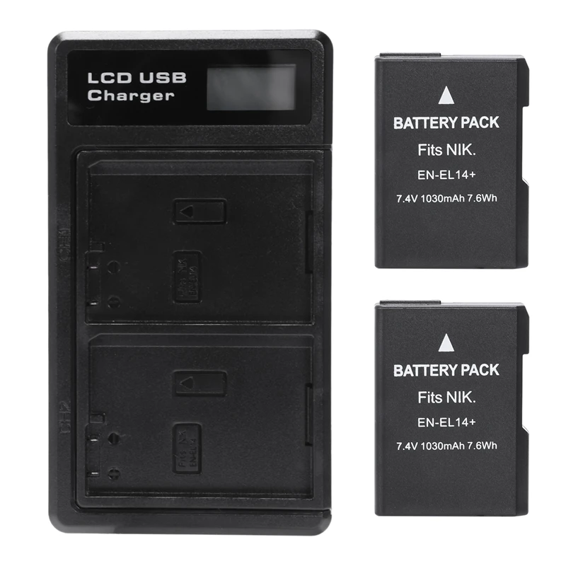 

2 Pcs En-El14 Battery And Lcd Dual Battery Usb Charger For Nikon D5500, D5300, D5200, D5100, D3400, D3300, Df Dslr, Coolpix P770