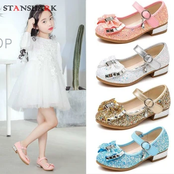

Kids Casual Shoes Girls Wedding Dress Shoes Children Princess Sandals Bowtie Leather Shoes Bling Girls Casual Flat Sandals