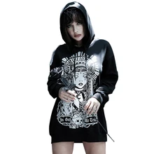 Готический темно-черный принт эстетический гранж Готический женский свитер Harajuku свободный осень кофты ведьмы для женщин панк Мода