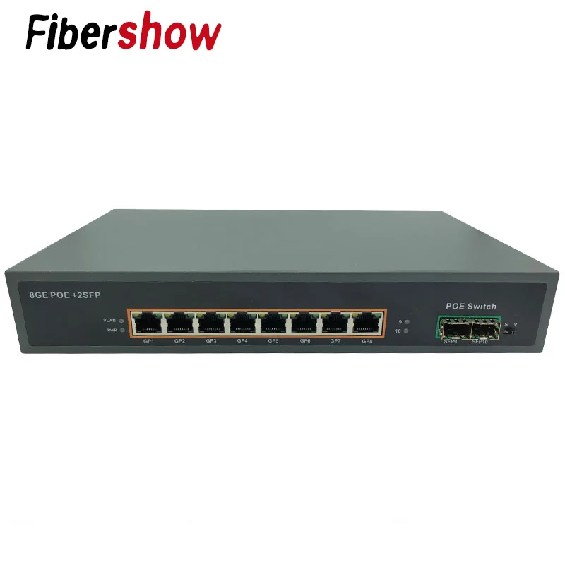 without sfp module POE Gigabit Ethernet переключатель POE волоконно-оптический одномодовый 8 RJ45 UTP и 2 волоконный порт 10/100/1000M - Цвет: without sfp module