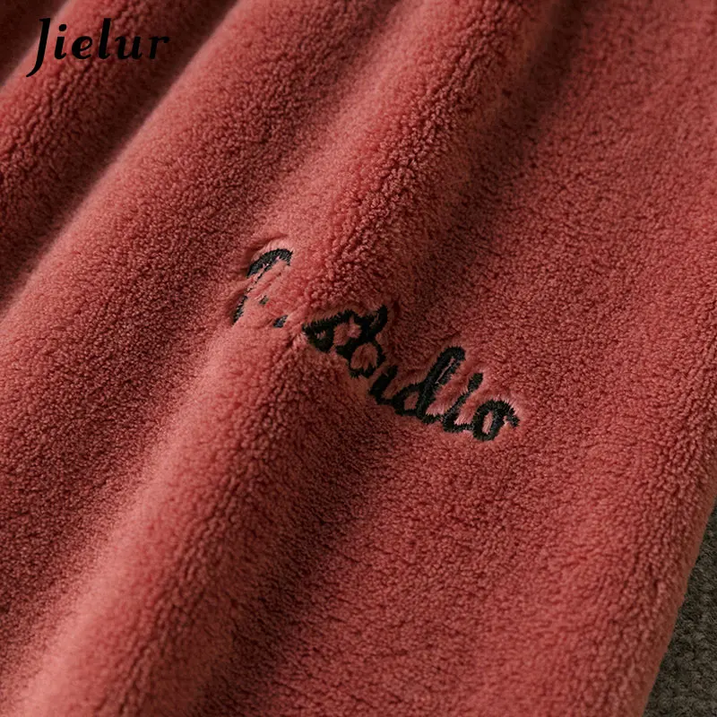 Jielur пижамные штаны Зимняя теплая однотонная мягкая одежда ropa mujer из бархата кораллового цвета для отдыха флисовые штаны с буквенным принтом одежда для сна - Цвет: Brick red