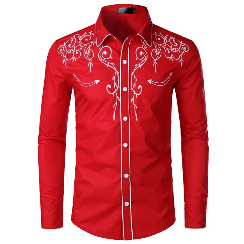 Стильная ковбойская рубашка в западном стиле, Мужская брендовая дизайнерская рубашка с вышивкой, приталенная Повседневная рубашка с длинными рукавами, мужская рубашка для свадебной вечеринки