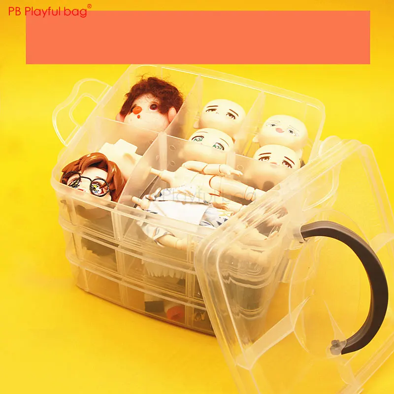 Playful bag DIY Ob11 doll storage box Transparent three layer figure