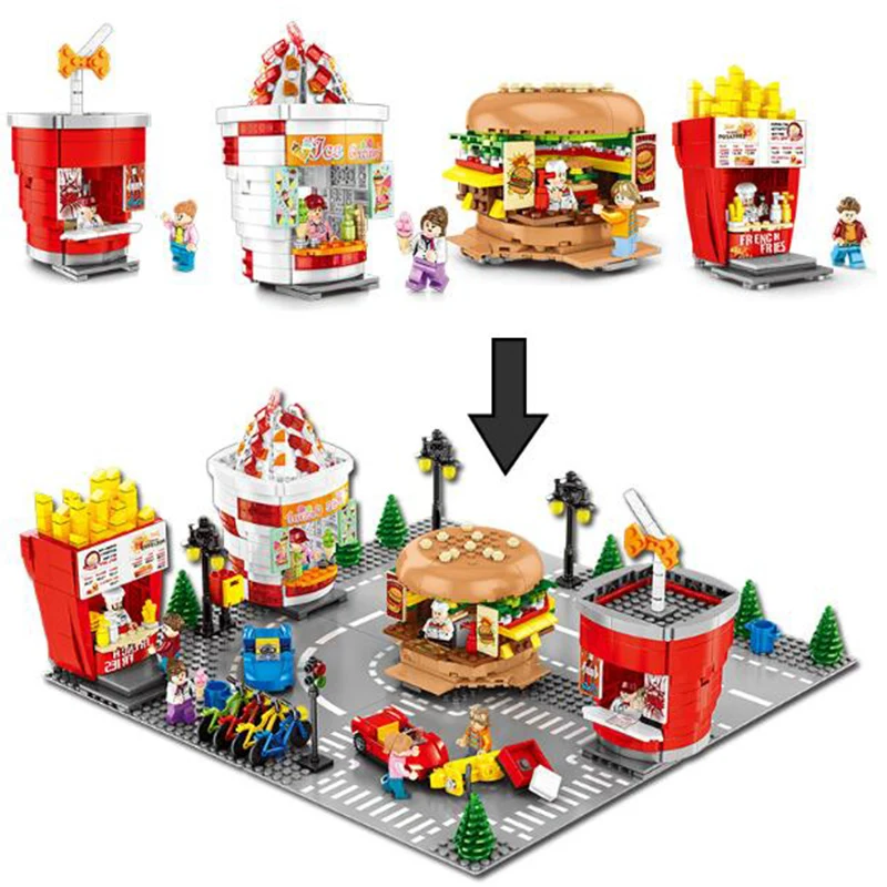 

Mini legoingly City Street View Hamburg French Fries Coke Ice Cream Girls Assemble Creative legoinglys Toys for Building Blocks