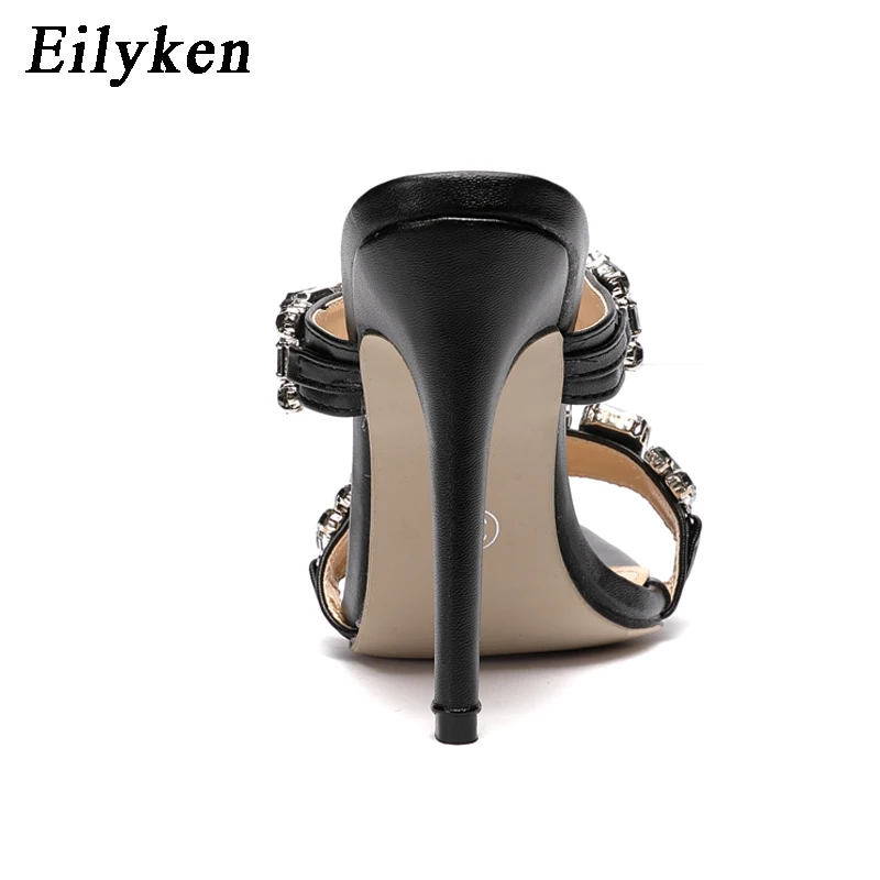 Eilyken модная дверная ручка со стразами; женские шлепанцы на высоком каблуке-шпильке; босоножки с острым носком; женские летние шлепанцы на высоком каблуке