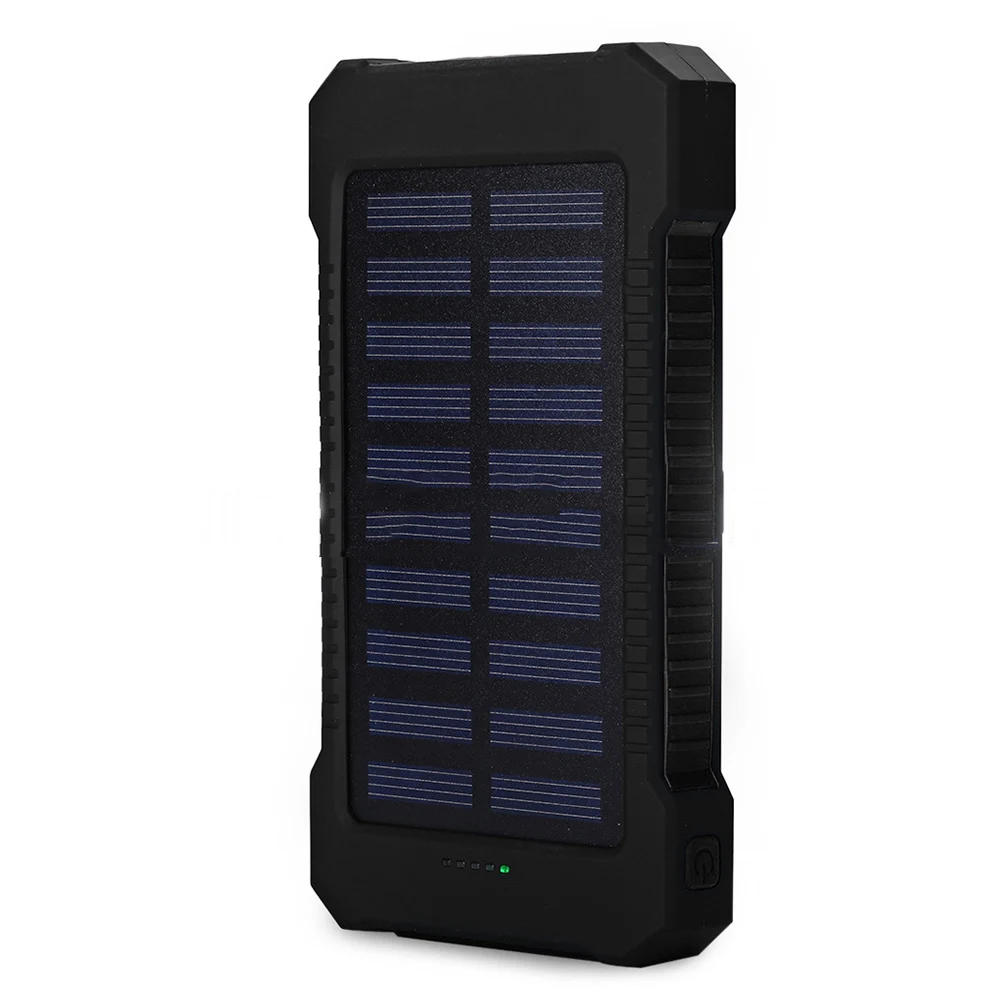 Перезаряжаемый Солнечный внешний аккумулятор 8000 мАч, двойной USB внешний аккумулятор, водонепроницаемый, для путешествий, солнечная панель, внешняя батарея, зарядка с компасом - Цвет: Черный
