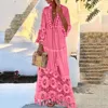 Bohemian Women Lace Tassel Dress 2022 Summer Sexy V Neck Solid Short Sleeve Maxi Long Beach Party Dresses Plus Size Vestidos ► Photo 3/6