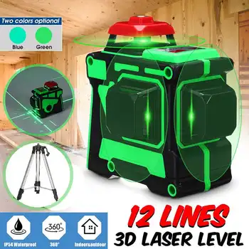 

12 Line Green Laser Level Tripod Bracket 3D 360 Rotary Self Leveling Horizontal Vertical Cross Super Powerful Laser Beam Line