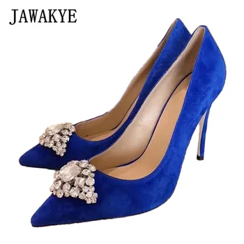 

Big Eyes Crystal Decor Stilettos Women Pointed Toe Thin High Heels Diamond Women Pumps Red Blue Black Party Wedding Shoes Women