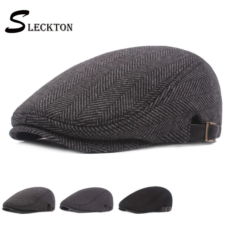 

SLECKTON Herringbone Flat Cap Newsboy Cap Casual Plaid Berets Peaky Blinders Gatsby Baker Boy Winter Hats for Women Men