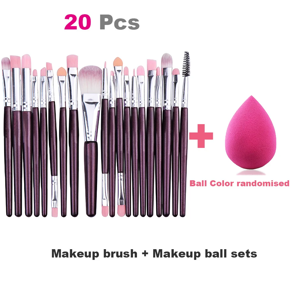 Purple Silver Ball 15, 20 шт., кисти для макияжа, наборы, GraySwan, основа, пудра, косметика, румяна, тени для век, для женщин, красота, блеск, кисти для макияжа, инструмент - Handle Color: Purple Silver Ball