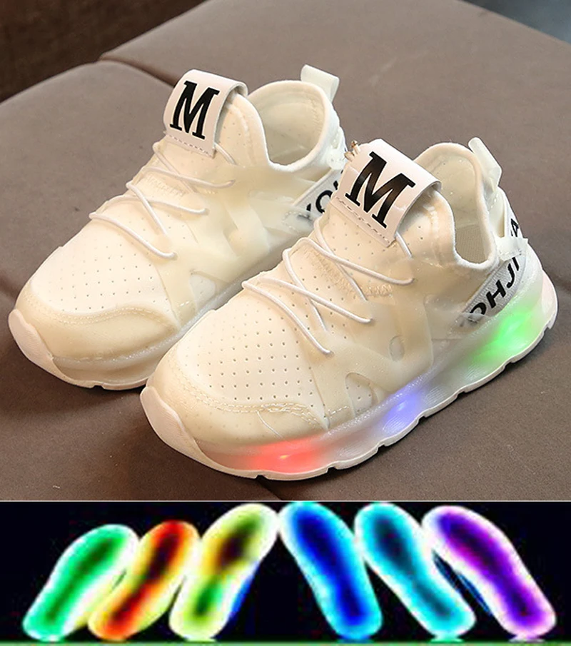 

Colorful Lighting Children Sneakers Soft Breathable Sports Kids Shoes Solid Color Casual Classic Baby Boys Girls Tennis