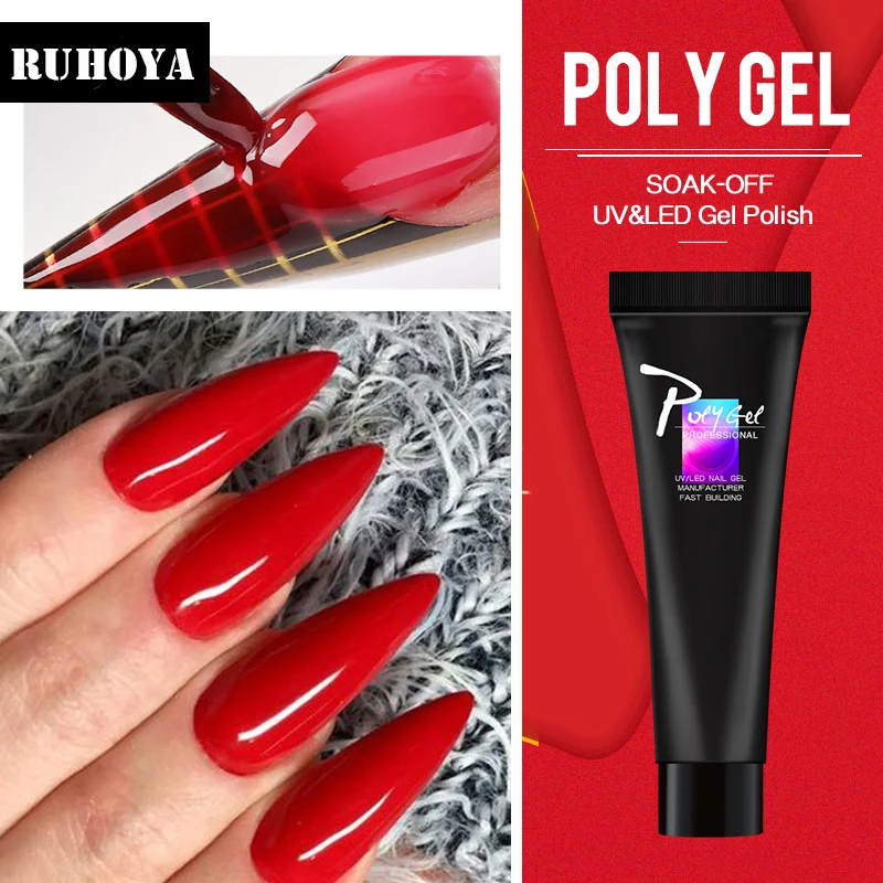 

Ruhoya Nail Tips Poly Gel Builder Extention French Nails Clear Pink Color PolyGel Extension Crystal Quick Builder Nail Art Gel