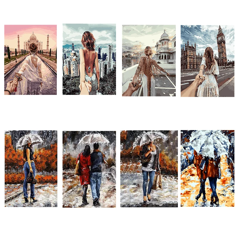 

DIY Painting By Number People street scenery Paint Canvas Picture Oil Painting Coloring By Numbers Hand Painted Modern Gift