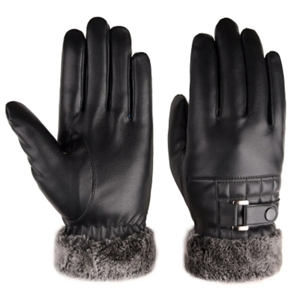 Новинка, мужские зимние перчатки, ветрозащитные кожаные перчатки из искусственного меха, перчатки для катания на лыжах, варежки для вождения, утепленные бархатные перчатки для сенсорного экрана