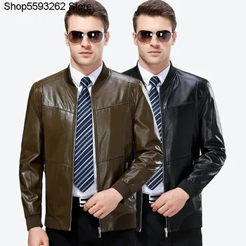 

Men Genuine Leather Leather Coat Middle Age Plus Velvet Sheep Leather Jacket Coat Business Leisure Dad Pack Haining Leather Coat