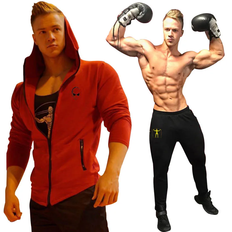 Hooded and Pants Мужские комплекты, модные спортивные костюмы, мужская спортивная одежда, толстовки+ штаны, повседневная верхняя одежда, костюмы красного и черного цвета - Цвет: Hooded and Pants