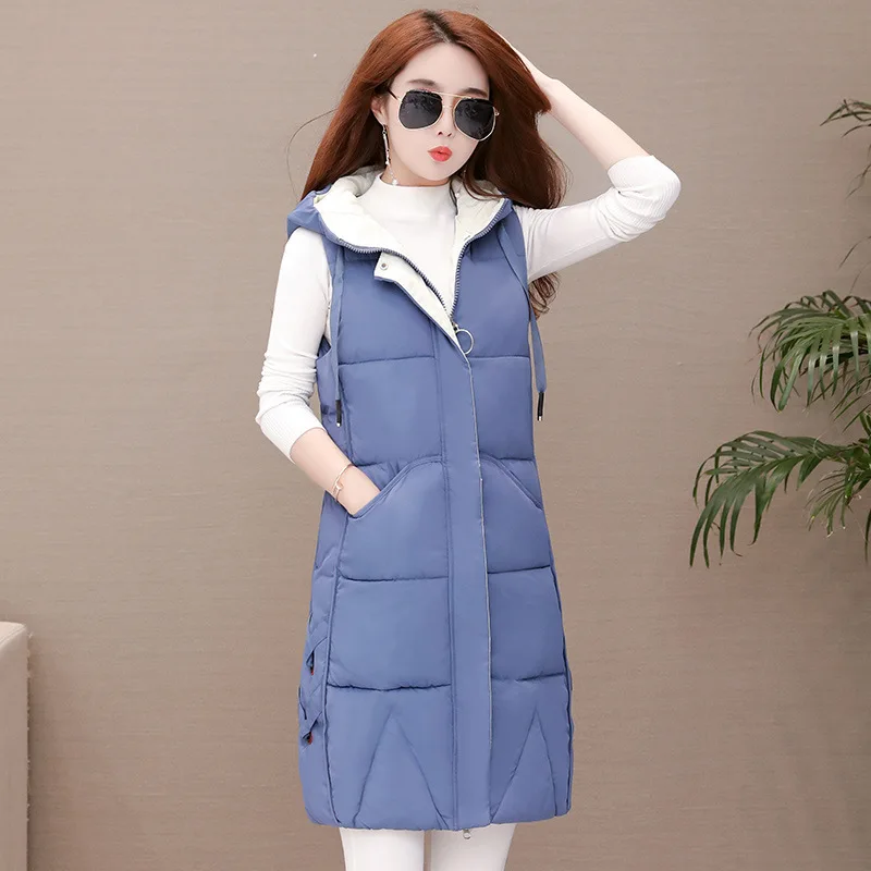 

Cotton Vest Women's Mid-length 2019 Autumn And Winter New Style Korean-style Loose-Fit Hooded Warm Cotton-padded Clothes Sleevel