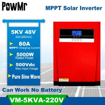 Inversor Solar híbrido de 5000W, onda sinusoidal pura 80A MPPT, cargador de Panel Solar y cargador de CA todo en uno para entrada Solar máxima de 4000W 500V 1
