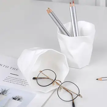 

2Pcs Pleated Pen Holder Irregular Shape Desktop Storage Box Decor Mini Dustbin