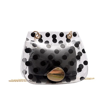 

Women'S Messenger Bag Jelly Transparent Chain Shoulder Bag Polka Dot Small Square Bag Simple Messenger Bag Black