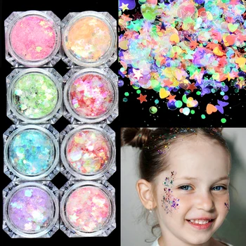 

1 Box AB Color Eye shadow Flakes Sequins Butterfly Heart Holographic Mermaid Glitter For Nail Art Powder 3D Slices Decorations