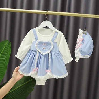 

Autumn Baby Lolita One-piece Suit Loli Baby Onesie Long Sleeve Cute Crawling Clothes Above Knee, Mini Solid Cotton Casual