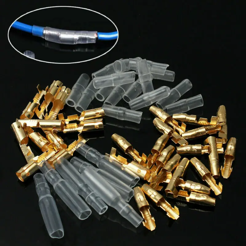 

50 Set 3.9mm Motorcycle Brass Bullet Connector Terminal Male & Female With Cover