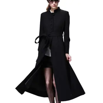 

new autumn and winter x- long STAND COLLAR wool coat slim women woolen overcoat plus size 2XL