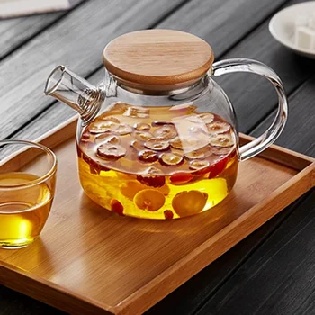 

Tea pot set Thickened High Borosilicate Glass Transparent Heat Resistant Coffee Pot Juice Tea Set High Capacity With Bamboo Lid