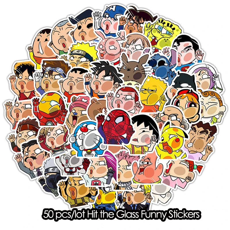 

50 pcs/pack Not Repeating Hit the Glass Cartoon Character Funny Stickers Car Waterproof Stickers Luggage Notebook Cute Stickers