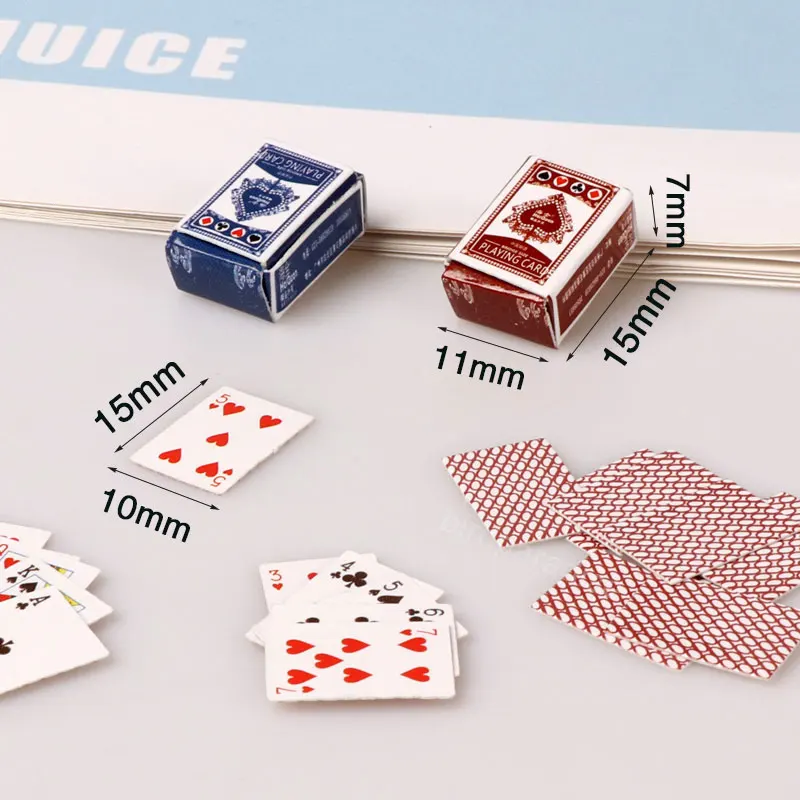 1Set Miniature Items Mini Poker Playing Cards Toys Pretend Play Poker for Barbie House 1/12 Dollhouse Decor Accessories Children 2