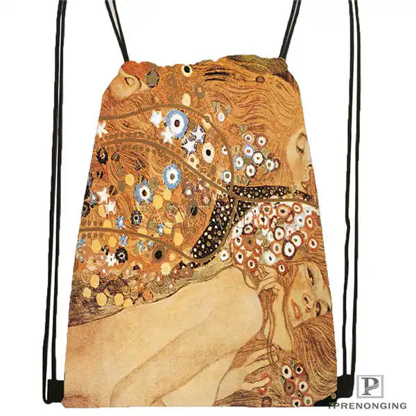 Custom Gustav Klimt походная сумка на шнурке милый рюкзак для детей(черная спинка) 31x40 см#180531-03-15 - Цвет: Drawstring Backpack