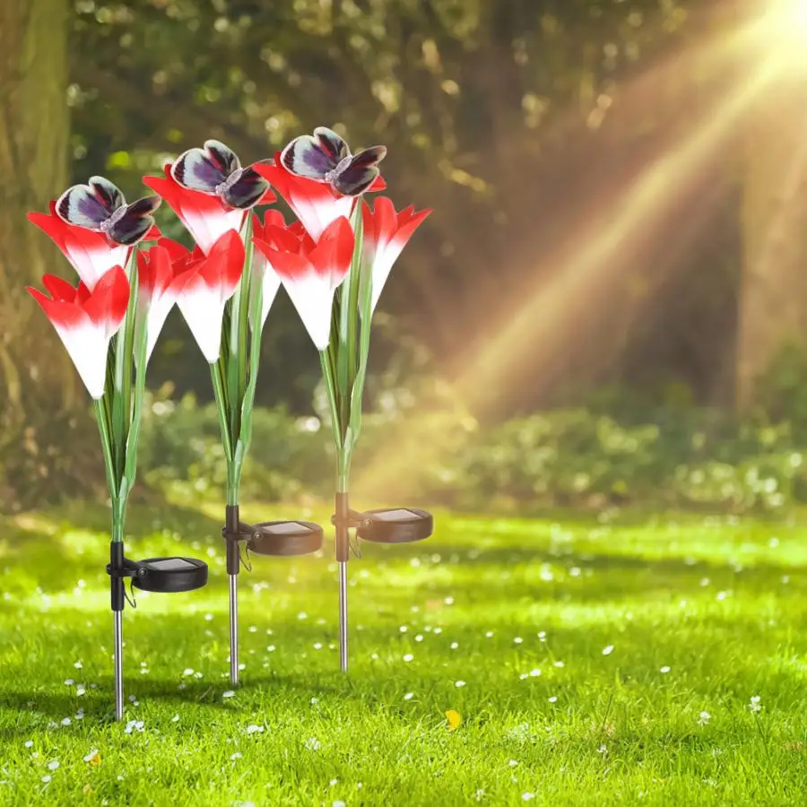 

led garden Solar Powered Red Lily Style Light Control RGB 4LED Lawn Lamp for Outdoor Garden Courtyard Yard Step