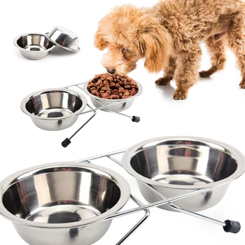 

Stainless Steel Dog Food Water Bowl Double Pet Feeding Bowl with Raised Stand Pet Feeder Puppy Kitten Eating Drinking Dish