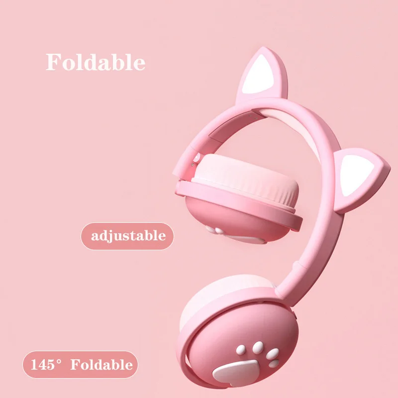 Kids Bluetooth Headphones Cute LED Wireless Headset With Mic HIFI Stereo Earphones Support TF Card for Mobile Phones Girl Gift