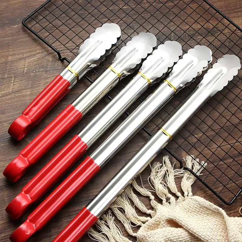 

Stainless Steel Food Tongs Sturdy Kitchen Tongs Bread Tongs BBQ Tongs Anti Heat Bread Clip Salad Bread Serving Tong BBQ Tool