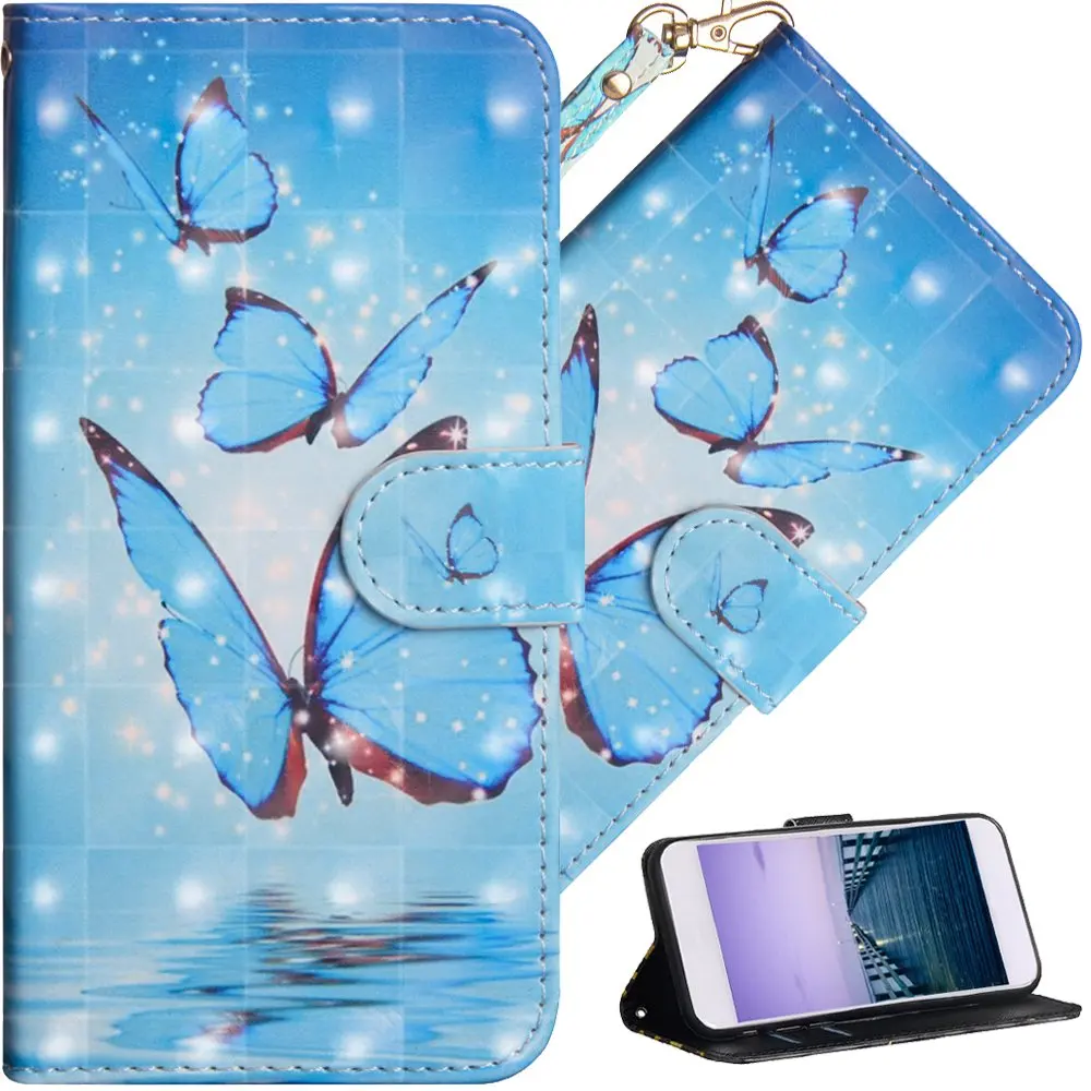 3D Wallet Case For Xiaomi Redmi Note 8 7 6 5 Pro Redmi 8 7A 7 6 K20 Cover PU Leather Case For Xiaomi Mi 9T 8 SE A2 A3 lite CC9 - Цвет: Blue Butterfly