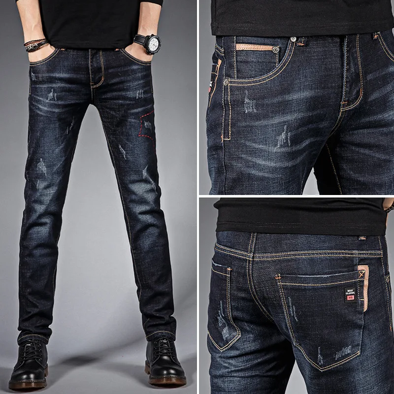 ICCLEK 2021 Fall Pants Fashion Men's Jeans Stretch Slim Pants Jeans Men   Men Jeans Pants Slim Fit  Black Pants  Denim Jeans