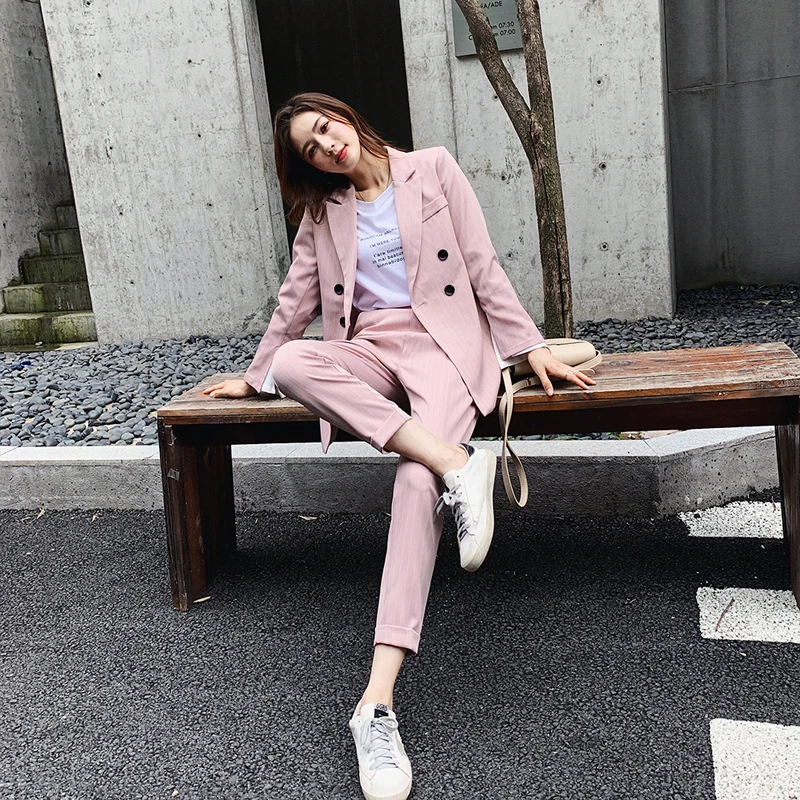 

Suit office ladies professional suit female new temperament commuter casual small suit loose jacket and nine pants two sets