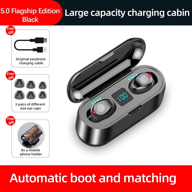 F9 TWS bluetooth headphone Touch Control Wireless Headset LED Power Display Earphone Gaming Auriculares with mic for iphone gift