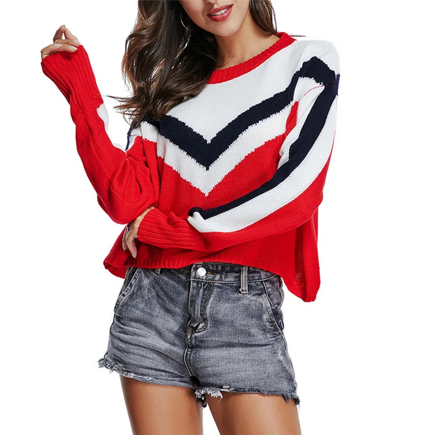 

Sweater Women Oversize Women Stripe O-Neck Long Sleeve Knitting Knitwear Blouse Sweater Tops Elasticity Thin Sweater