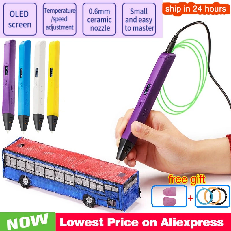 Bolígrafo 3D RP800A con pantalla OLED para niños, pluma de impresora 3D ajuste de velocidad, filamento PLA juguete creativo, regalo para niños, lápiz de dibujo para niñas y 3D| -
