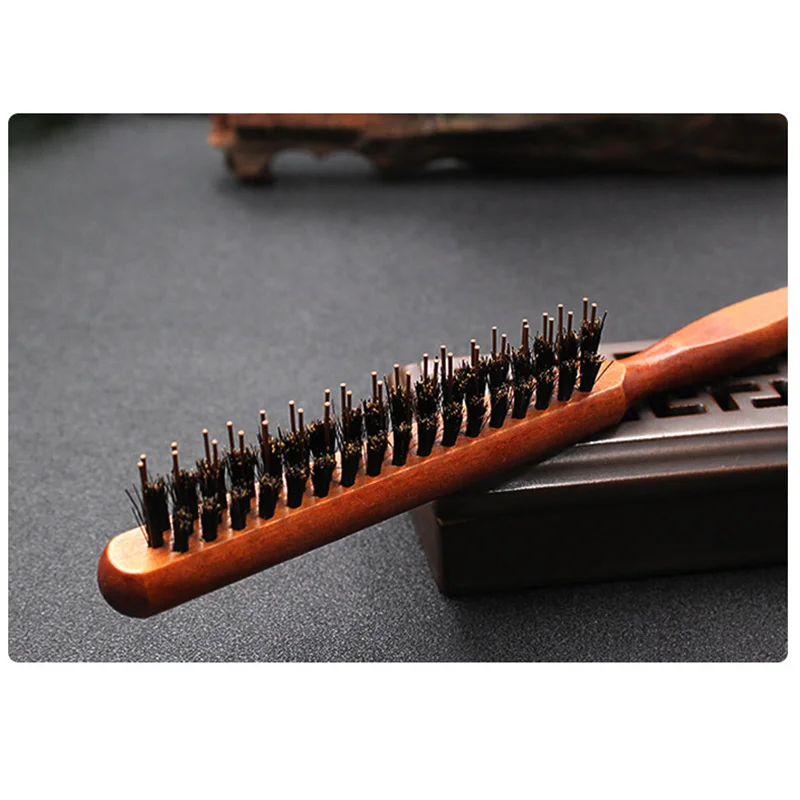 1Pcs High Quality Wood Handle Natural Boar Bristle Hair Brush Fluffy Comb Hairdressing Barber Hair Styling 4