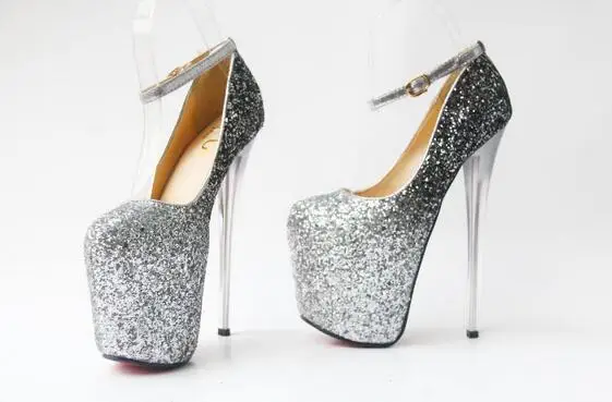 SDTRFT туфли-лодочки с блестками; цвет золотистый, Серебристый; женская обувь на платформе; женская обувь на тонком каблуке 20 см; обувь для ночного клуба с ремешком на щиколотке; тонкие свадебные туфли на шпильках для танцев