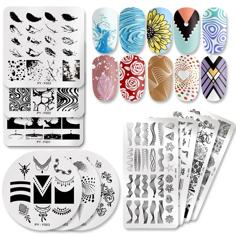 Nail Art Stainless Steel Printing Plate Blue Film Steel Plate Geometric Flower Series Painted Printing Transfer Template Nails